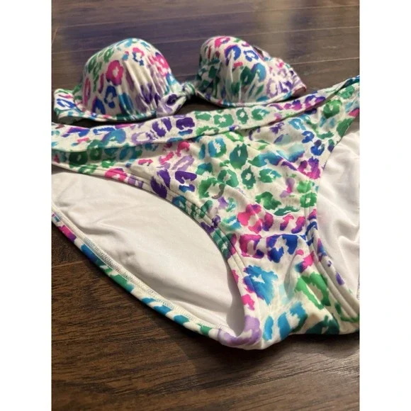 Victoria's Secret Bikini Set 36C XL Colorful Leopard Print Push Up Swimwear EUC - Picture 2 of 9